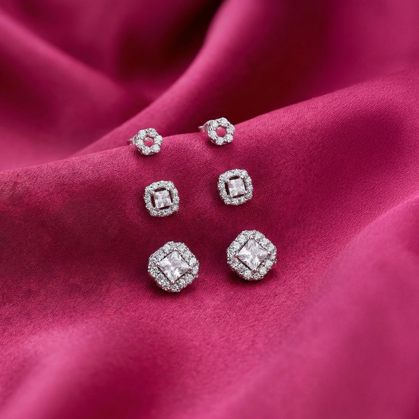 Princess Combo Silver Earrings (3 Pair Combo)