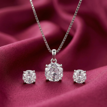 Rose Silver Chain with Earrings and Chain