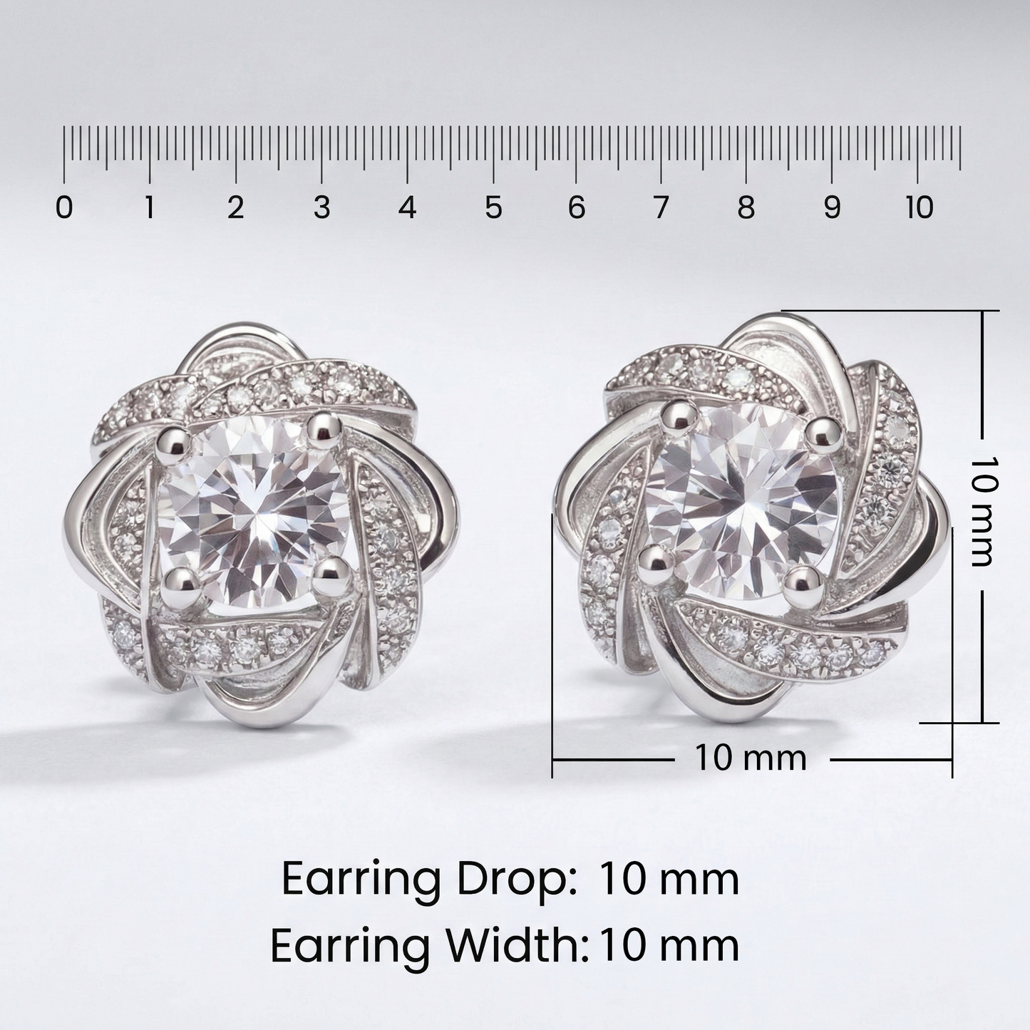 Swirl Silver Earrings with Zicon Solitaire