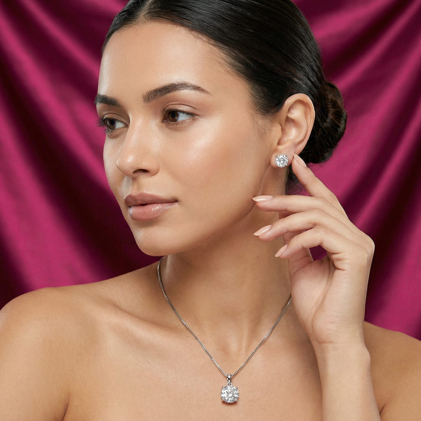 Rose Silver Chain with Earrings and Chain